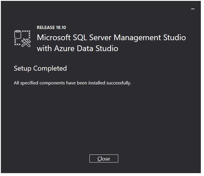 Hoàn thành cài đặt SQL Server Management Studio