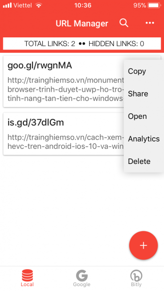 Cách rút gọn link trên iOS url manager