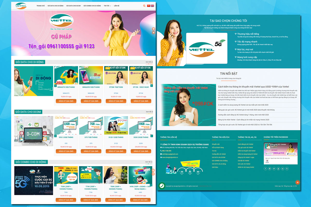 Bắc Việt Thiết kế website Đăng ký 5G Viettel - Footer Website